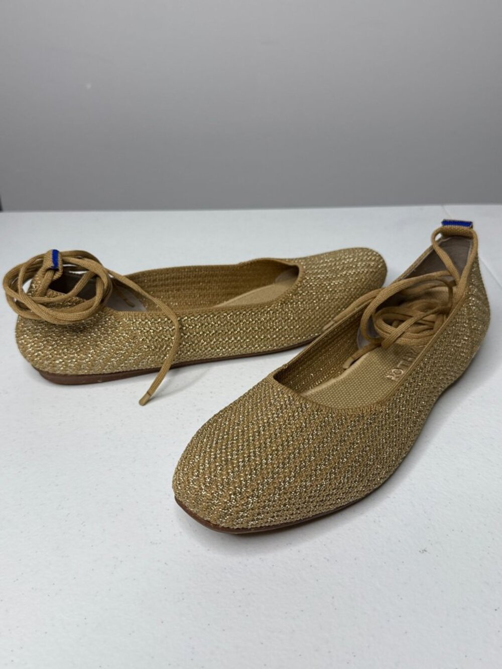 Rothys Gold Metallic Lace Up Ballet Flats Size 9.5